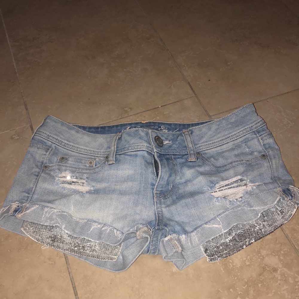 American Eagle silver metallic pocket shorts!